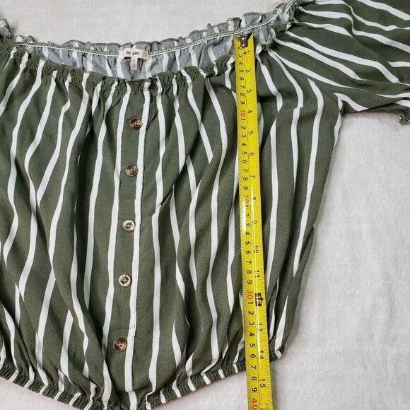 Striped Olive & White Off-Shoulder cropped Blouse With Button Front Size M - Picture 9 of 9